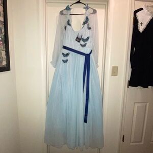 Light Blue Butterly Accent Maxi Dress with Navy Sash
